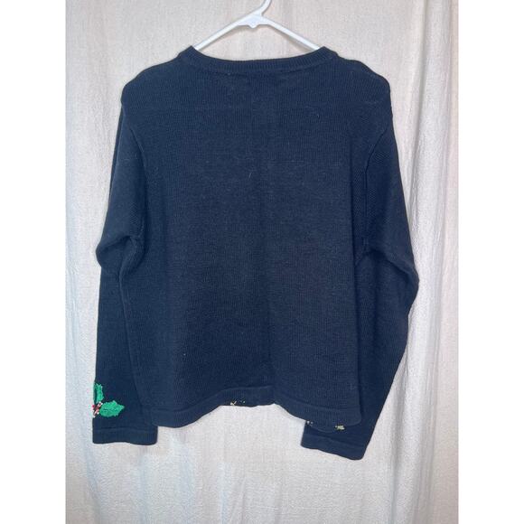 1990s BP Design Holly Gold Green Red Christmas Maximalist Bows Glam Cardigan M - Picture 8 of 8